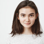 portrait cute naive european lop eared woman with cute smile mysterious look