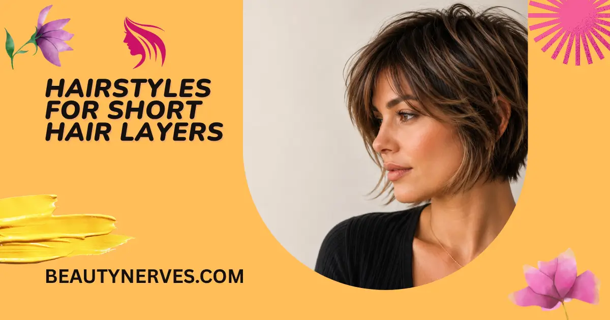 Hairstyles for short hair layers featuring layered bob, pixie cut, straight layered hair, and medium short layered hairstyles for women.