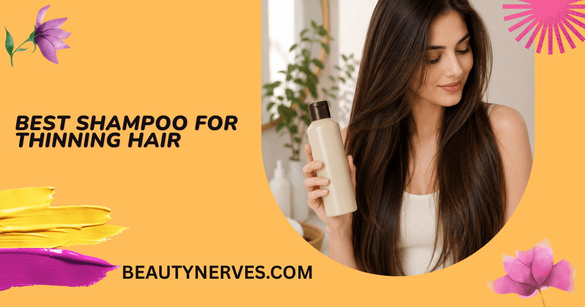 Woman using shampoo on thin hair with healthy fuller-looking strands