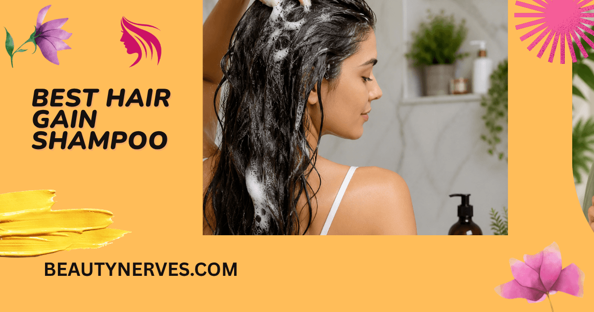 Woman using the best hair gain shampoo for stronger, thicker, and healthier-looking hair.