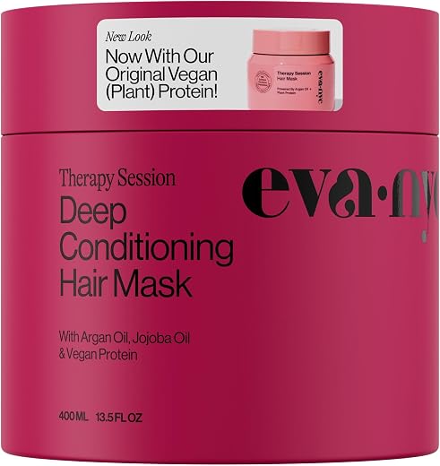 Eva NYC Therapy Session Deep Conditioning Hair Mask with Vegan Protein, Jojoba Oil + Argan Oil - Hydrate, Soften + Repair Hair Strength - Sulfate Free - Warm Vanilla Scent - 13.5 fl oz
