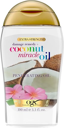 OGX Extra Strength Damage Remedy + Coconut Miracle Oil Penetrating Hair Oil Treatment, Extra Hydrating Anti-Frizz Oil for Coarse, Dry Hair, Paraben-Free, Sulfated-Surfactants Free, 3.3 Fl Oz