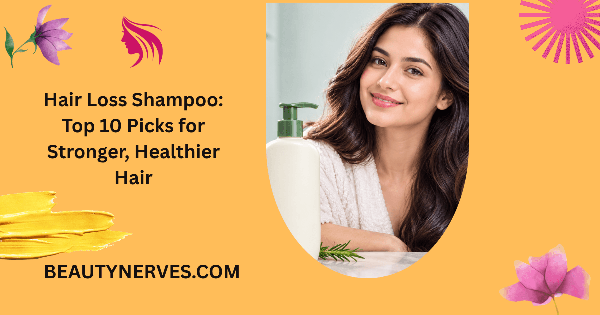 Woman with long healthy hair holding a plain shampoo bottle in a bright spa-style bathroom with a clean, text-free design.
