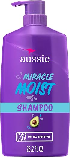 Aussie Miracle Moist Shampoo: Hydrating & Gentle Cleansing Treatment with Avocado & Jojoba Oil, 26.2 Fl Oz