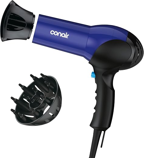 Conair Lightweight Hair Dryer, 1875W, Diffuser & Concentrator Attachments