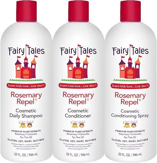 Fairy Tales Rosemary Repel Daily Kids Shampoo, Conditioner & Conditioning Spray Refill Trio– Kids Like the Smell, Lice Do Not