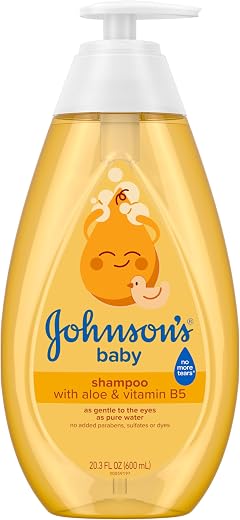 Johnson's Baby Shampoo with Aloe Vera & Vitamin B5, Tear Free, Newborn Essentials, No added Parabens & Sulfates, Hypoallergenic, Baby Essentials, 20.3 fl. oz