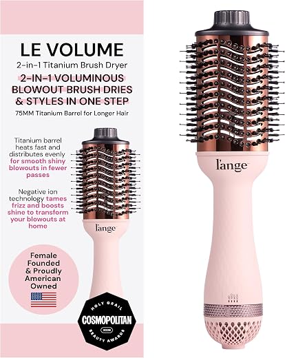 L'ANGE HAIR Le Volume 2-in-1 Titanium Blow Dryer Brush | Frizz Control Blowout Hair Dryer Brush for Drying and Styling | Volumizing Hot Air Styler for All Hairstyles | Oval Barrel | Blush - 75mm