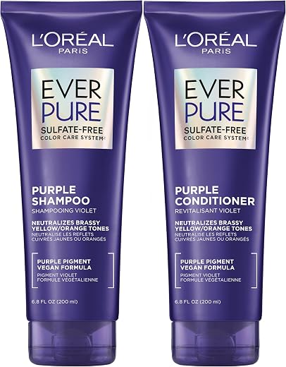 L'Oreal Paris EverPure Purple Shampoo and Conditioner Set, Sulfate-Free Brass Toning for Blonde, Bleached, Highlighted, Silver or Gray Color-Treated Hair, 13.6 Fl Oz Set