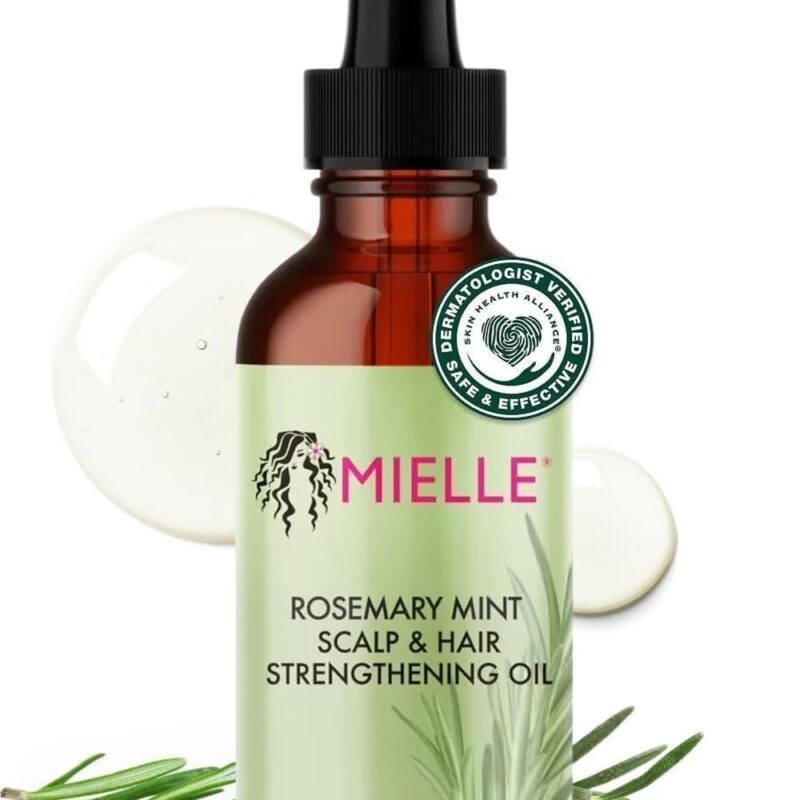 Mielle Organics Rosemary Mint Hair Oil with Biotin, 2 oz | Hair strengthening oil, with biotin & castor oil, dry scalp care, split end support, frizz smoothing