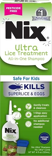 Nix Ultra Lice Treatment, All-in-One Shampoo & Lice Comb, 4 Fl Oz | Gentle Pesticide-Free, Head Lice Remover for Kids, Kills Superlice, Safe for Ages 12 Months+