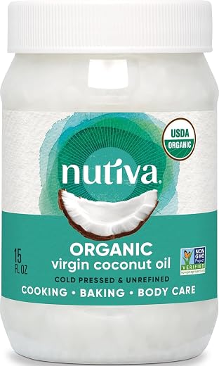 Nutiva Organic, Cold-Pressed, Unrefined, Virgin Coconut Oil from Fresh, non-GMO, Sustainably Farmed Coconuts, 15-ounce