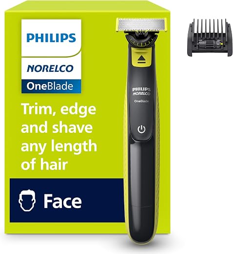 Philips Norelco OneBlade 360 Hybrid Face Trimmer and Shaver, 5 Length Comb