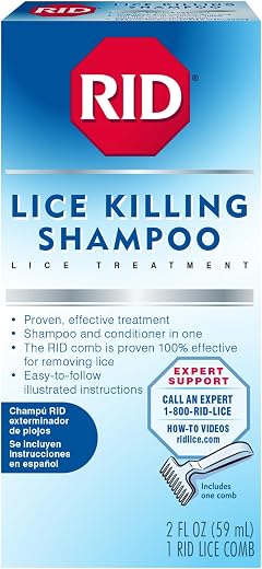 RID Lice Treatment Shampoo for Kids & Adults with Nit Comb, 2 Fl Oz | Permethrin Shampoo kills head lice and includes a nit comb for full removal; 2 fluid ounces