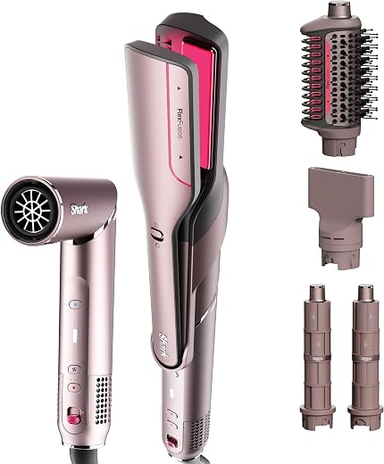 Shark FlexFusion Ceramic Air Styler, Straightener+Curler, Blush, HD641S