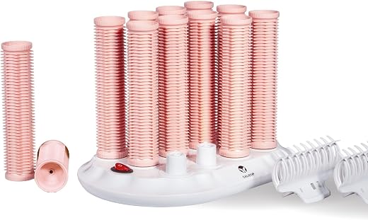 CALISTA Hot Rollers, 12-Piece Long Set with Claw Clips, Pink Sands